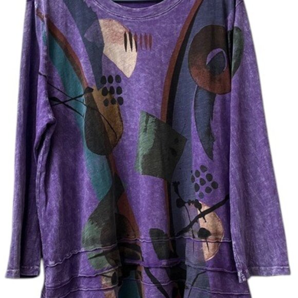 Jess & Jane Purple Mineral Wash Tunic Abstract Geo Print 100% Cotton  Size 1X - Picture 3 of 10